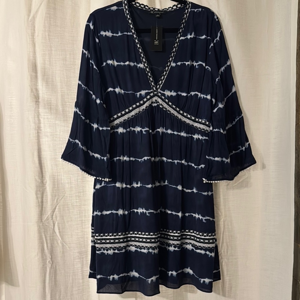 Navy and White Tie-Dye Dress